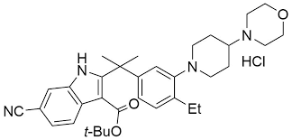 tert-butyl-6-cyano-2-(2-(4-ethyl-3-(4-morpholinopiperidin-1-yl)phenyl)propan-2-yl)-1H-indole-3-carboxylate