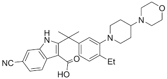 6-cyano-2-(2-(4-ethyl-3-(4-morpholinopiperidin-1-yl)phenyl)propan-2-yl)-1H-indole-3-carboxylicacid