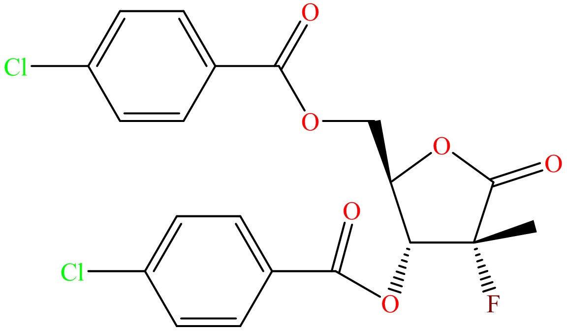 3,5-Di-O-p-chlorobenzoyl-2-deoxy-2-fluoro-2-C-methyl-D-ribono-γ-lactone