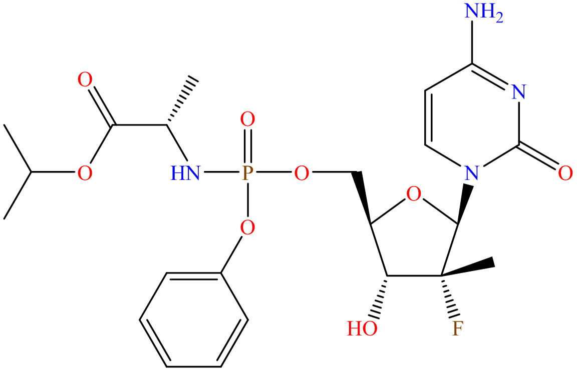 L-Alanine, N-[(2'R)-2'-deoxy-2'-fluoro-2'-methyl-P-phenyl-5'-cytidylyl]-, 1-methylethyl ester; PSI 7851