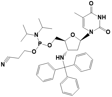 Thymidine 3'-deoxy-3'-(triphenylmethyl)amino-,5'-2-cyanoethyl ,N-bis(1-methylethyl)phosphoramidite