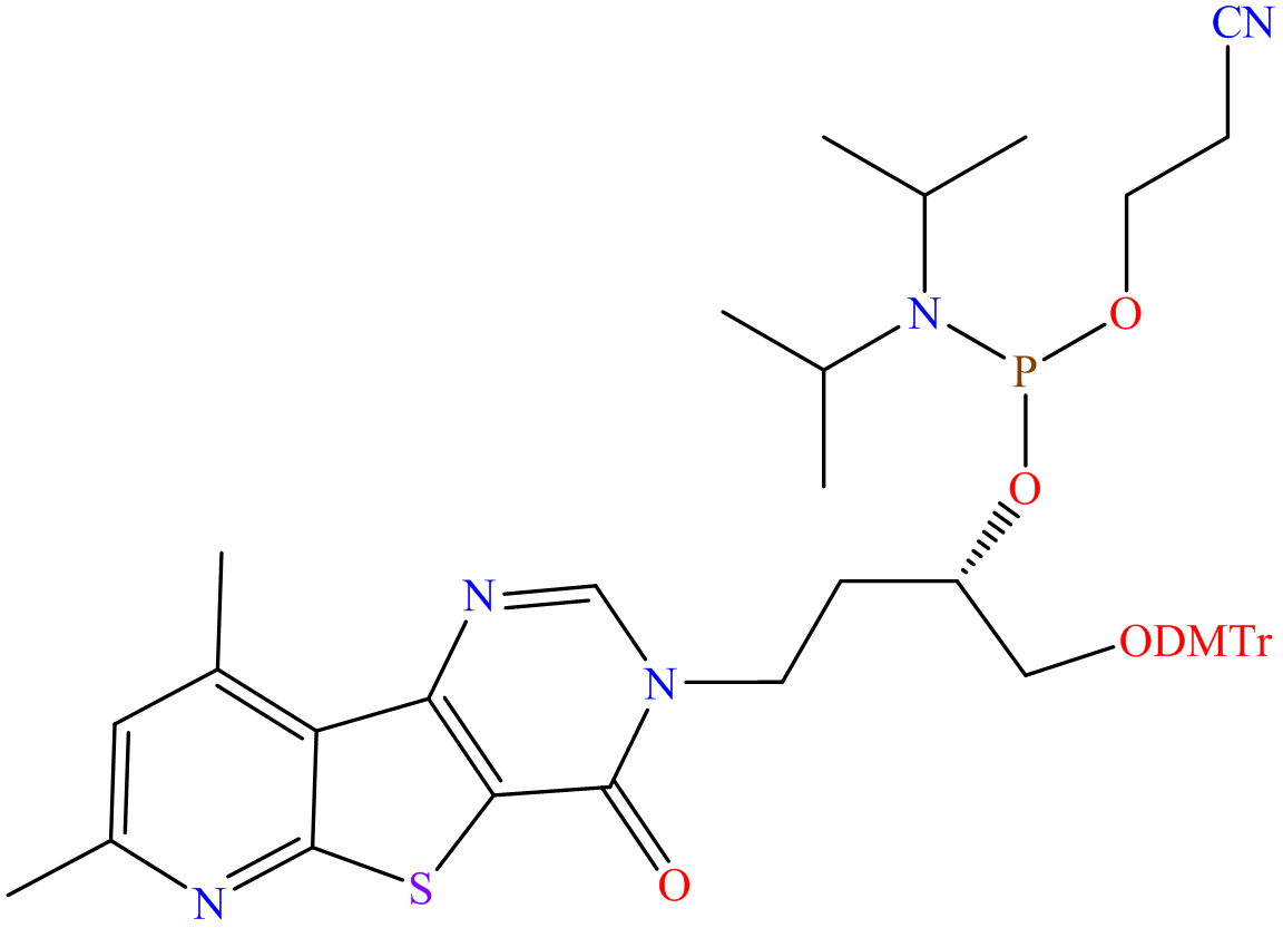 Phosphoramidous acid, bis(1-methylethyl)-, (1S)-1-[[bis(4-methoxyphenyl)phenylmethoxy]methyl]-3-(7,9-dimethyl-4-oxopyrido[3',2':4,5]thieno[3,2-d]pyrimidin-3(4H)-yl)propyl 2-cyanoethyl ester (9CI)